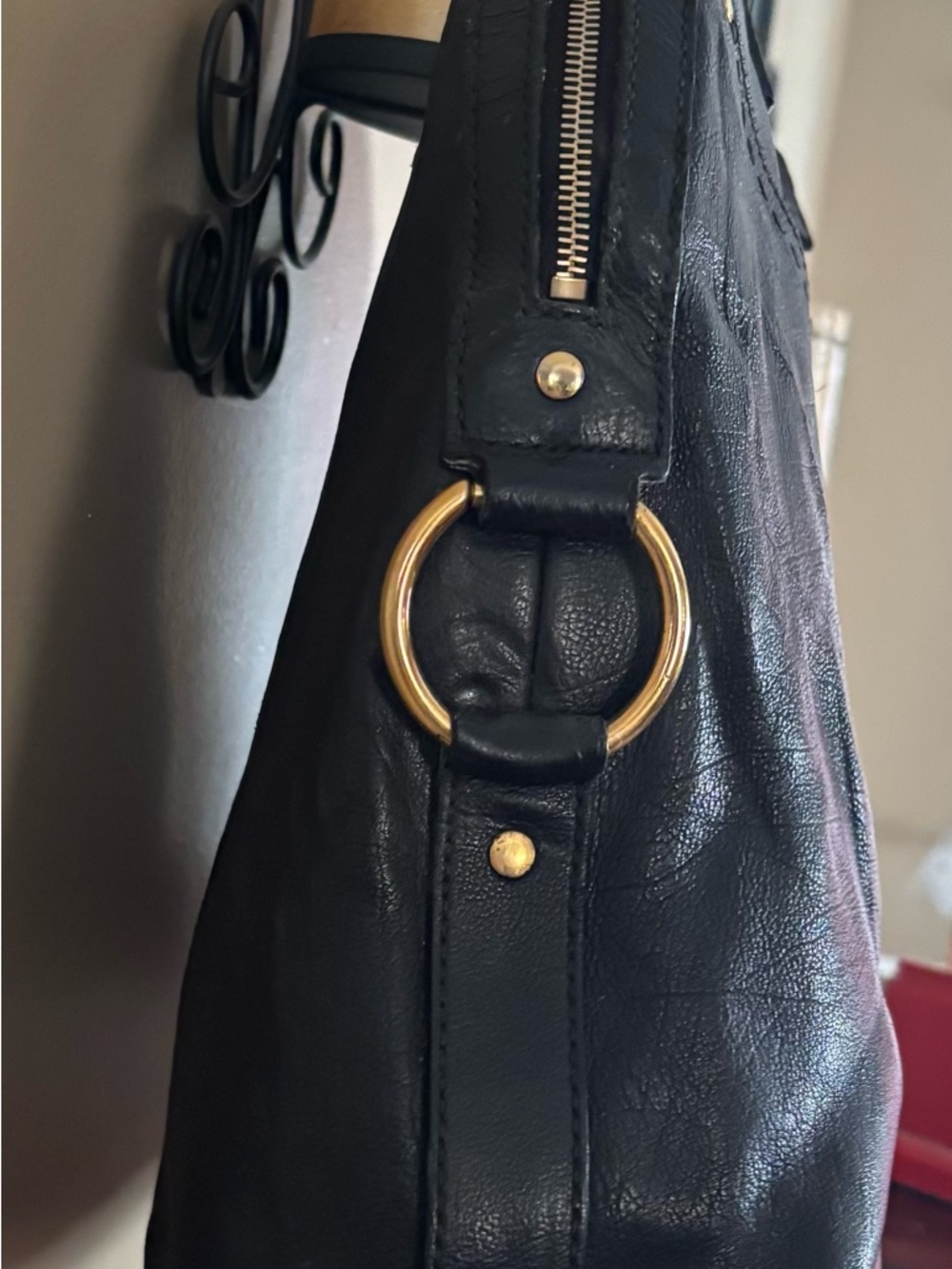 Yves Saint Laurent Black Leather Interior with Gold Logo Tag - Picture 5 of 12